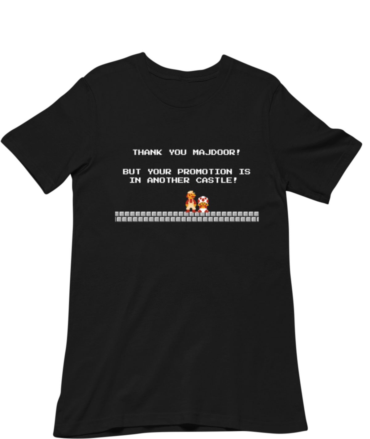 Level up your office humor with this pixel art corporate gaming parody t-shirt. Featuring the iconic 8-bit retro gaming meme, it is the perfect funny text tee for software developers and tech workers
