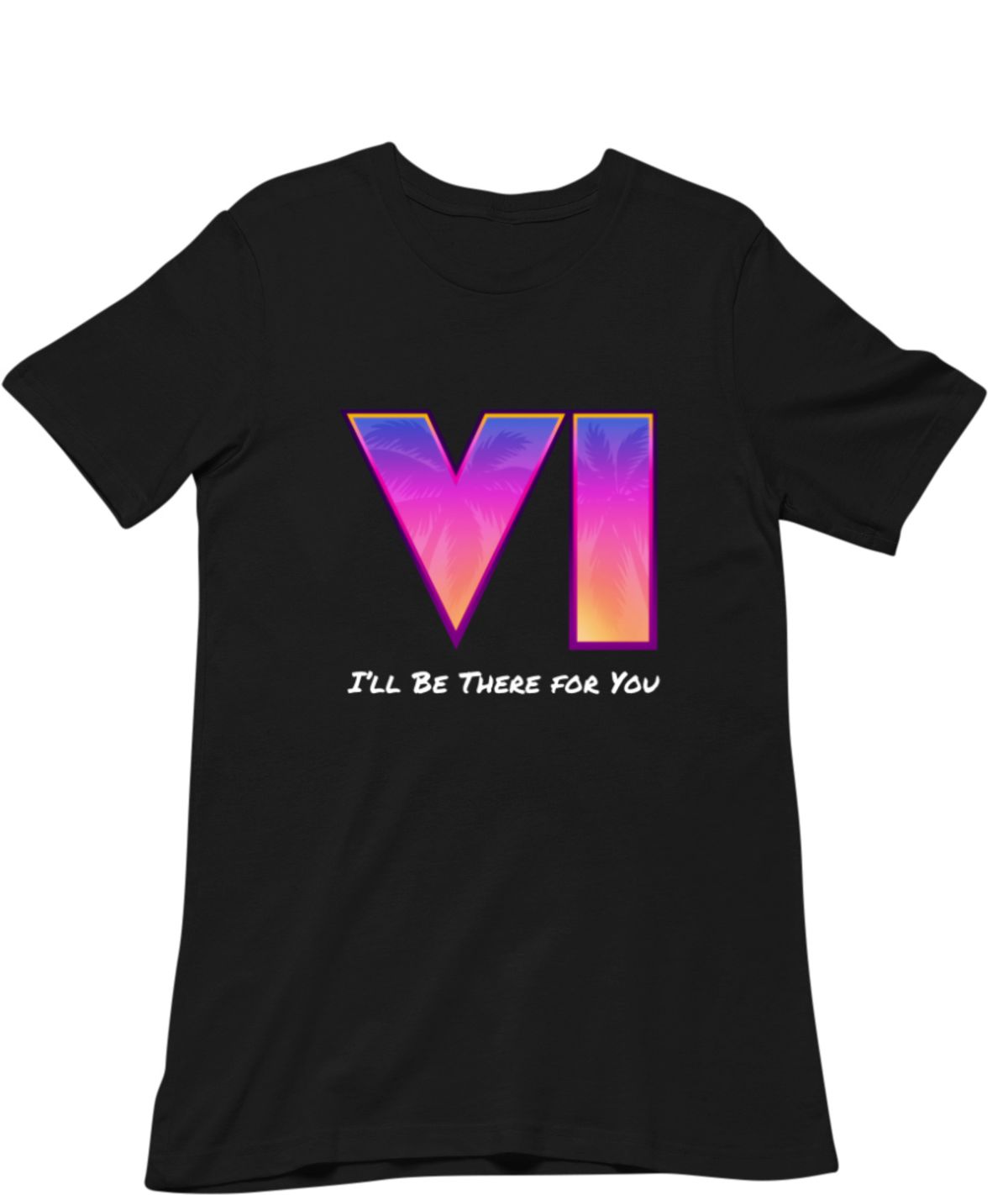 Shop the ultimate GTA 6 Friends TV show mashup apparel. Featuring the iconic Vice City palm tree design and a funny quote meme, it is the perfect nostalgic gaming gift for video game pop culture fans