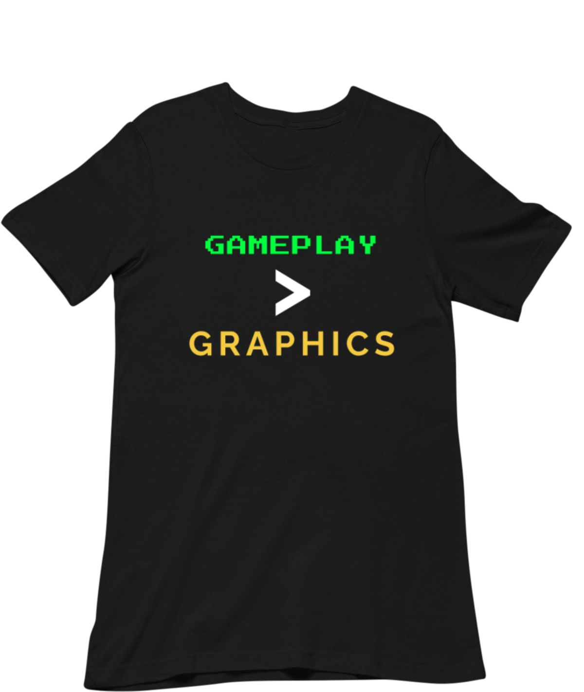 Funny pixel art retro gaming t-shirt for old school gamers. Gameplay over Graphics unisex tee. Perfect gift for 90s kids, vintage gamers and arcade enthusiasts