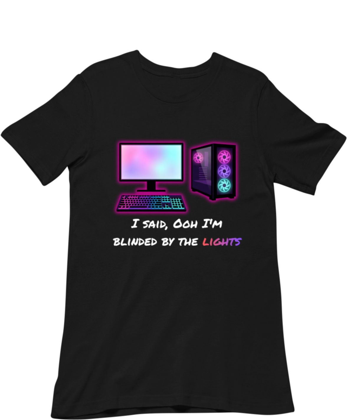 Funny RGB PC gaming t-shirt for gamers with rainbow LED design